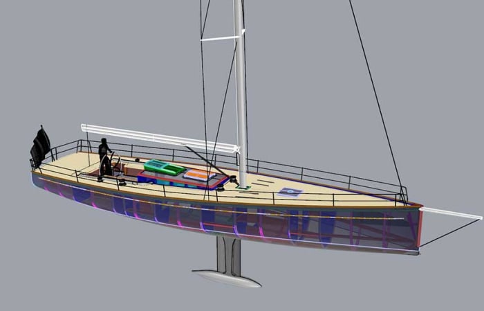 Kelly Sturdy worked on the racing sloop Outlier. “We typically model the structure, joinery and systems to essentially build the boat on the computer.” 